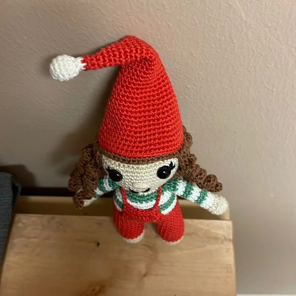 Handcrafted Elf Doll Holiday Christmas Decor Amigurui Crochet - Picture 3 of 11